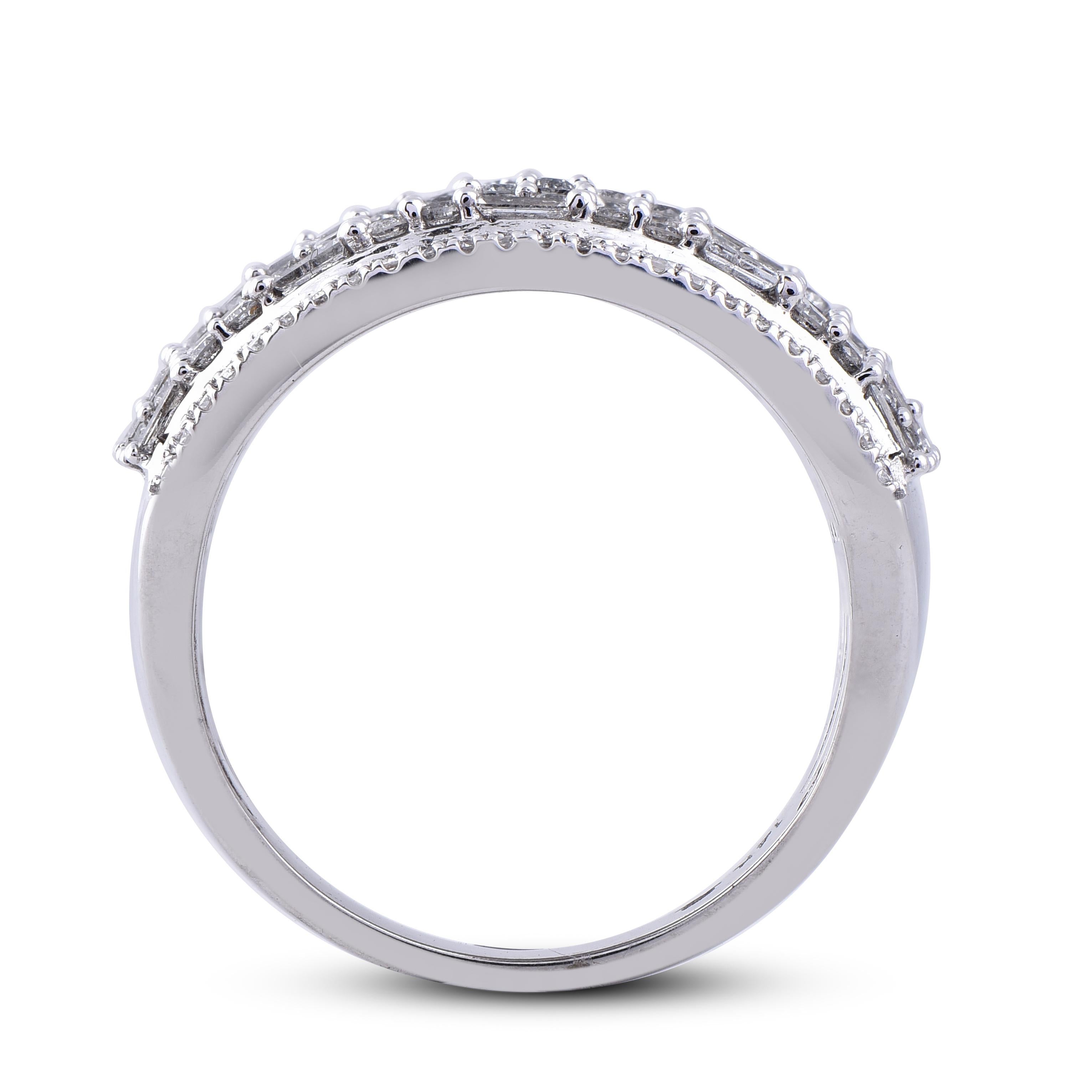 TJD Alliance large en or blanc 14 carats avec diamants ronds et baguettes de 2,00 carats Pour femmes en vente
