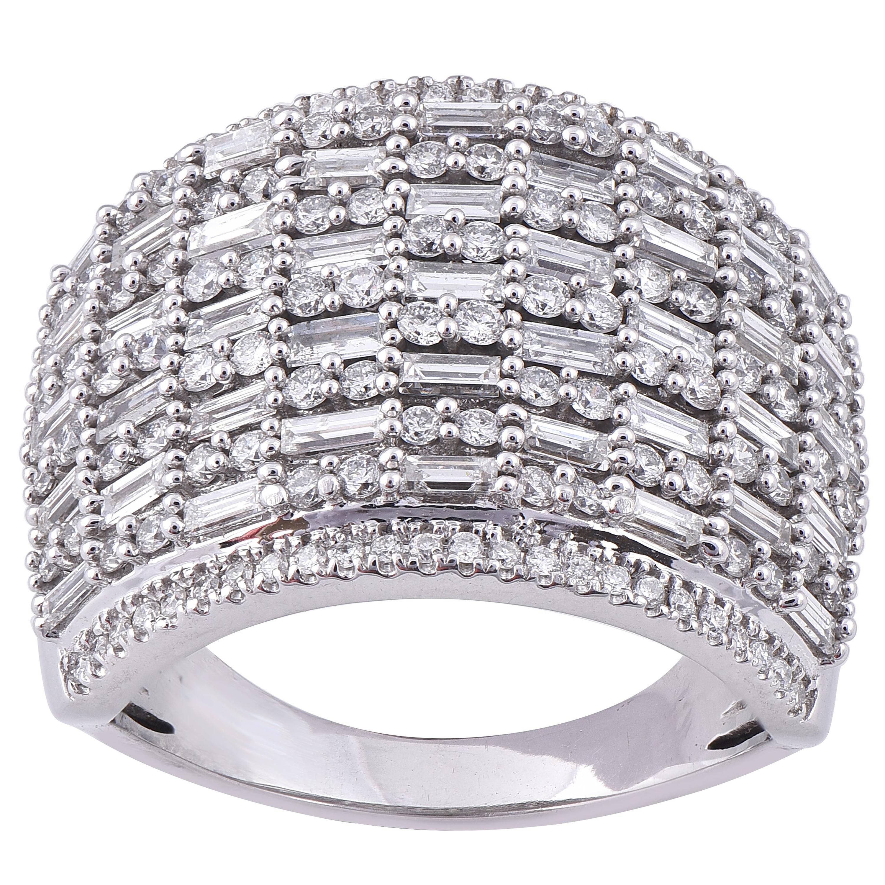 TJD Alliance large en or blanc 14 carats avec diamants ronds et baguettes de 2,00 carats en vente