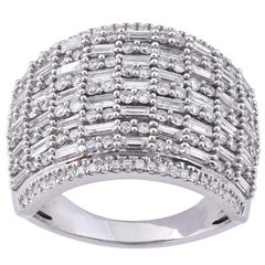 TJD 2,00 Karat runder & Baguette-Diamant 14 Karat Weißgold breiter Ehering