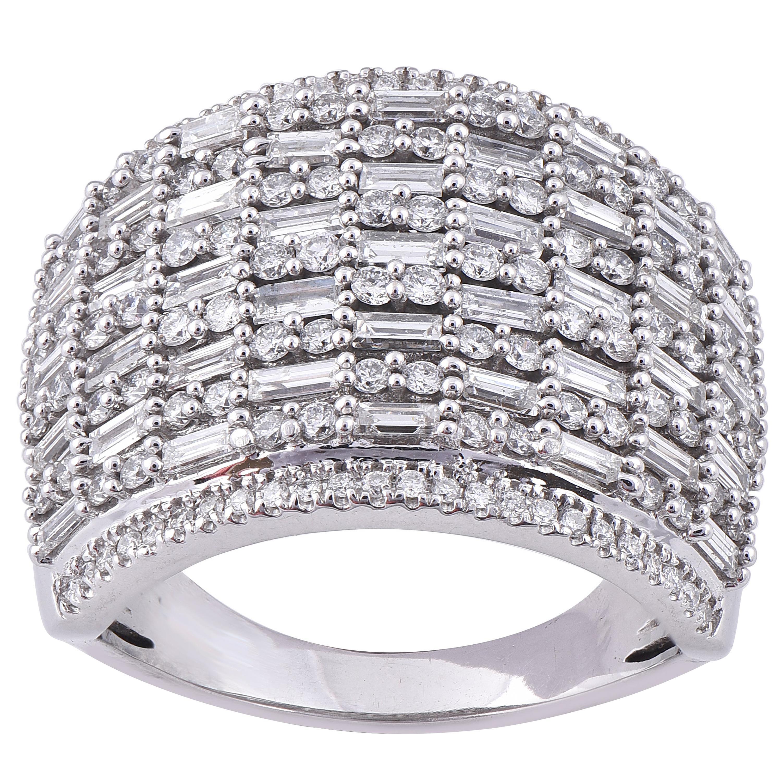 TJD 2.00 Carat Round 
Baguette Diamond 14 Karat White Gold Wide Wedding Band