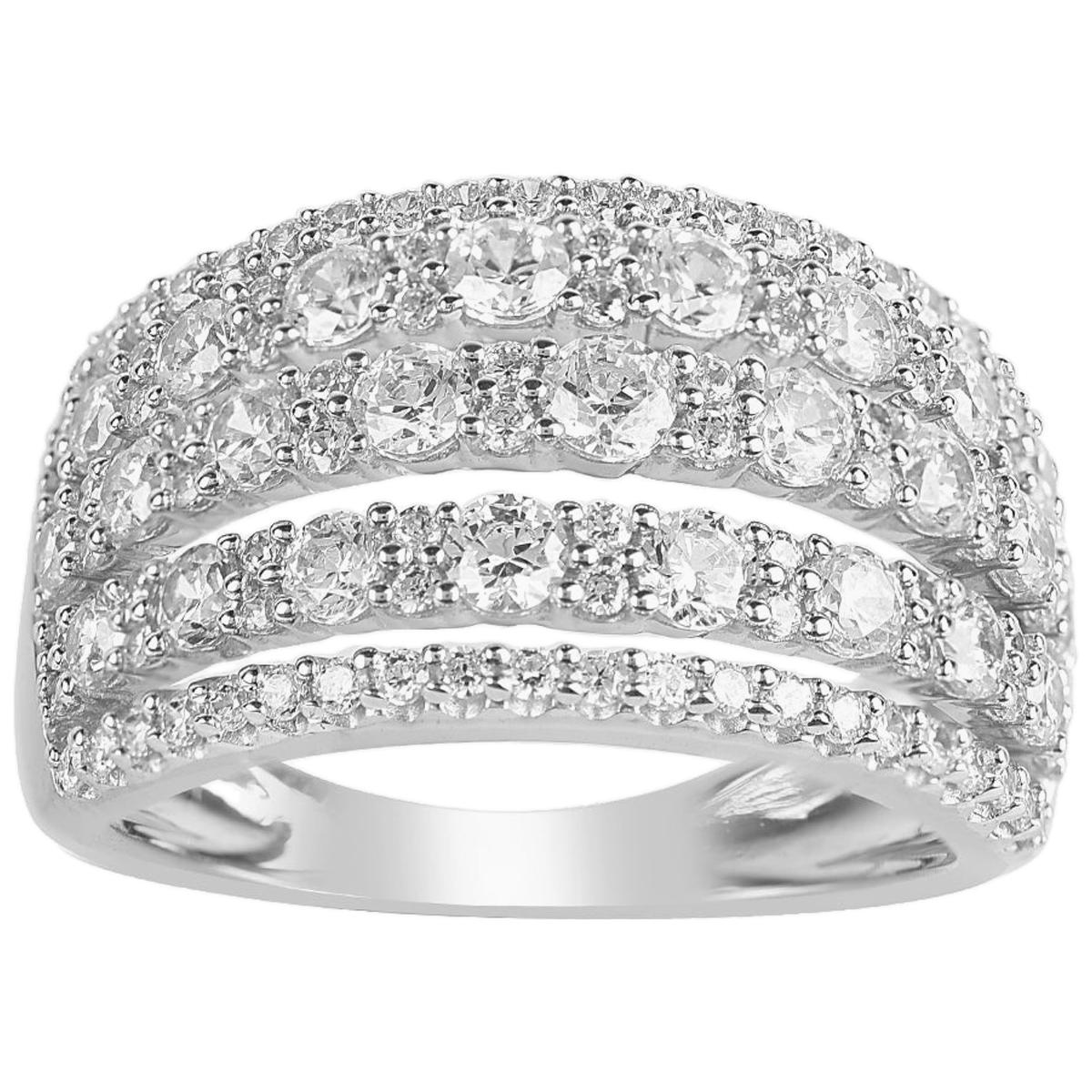 TJD 2.00 Carat Round Diamond 14 Karat White Gold Multi-row Wedding Band Ring