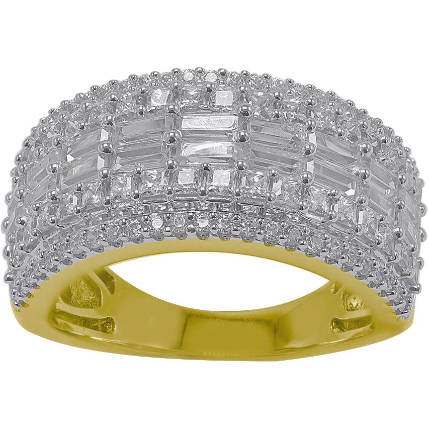 TJD 2.00 Carat Round and Baguette Diamond 14K Yellow Gold Multi-row Wedding Band