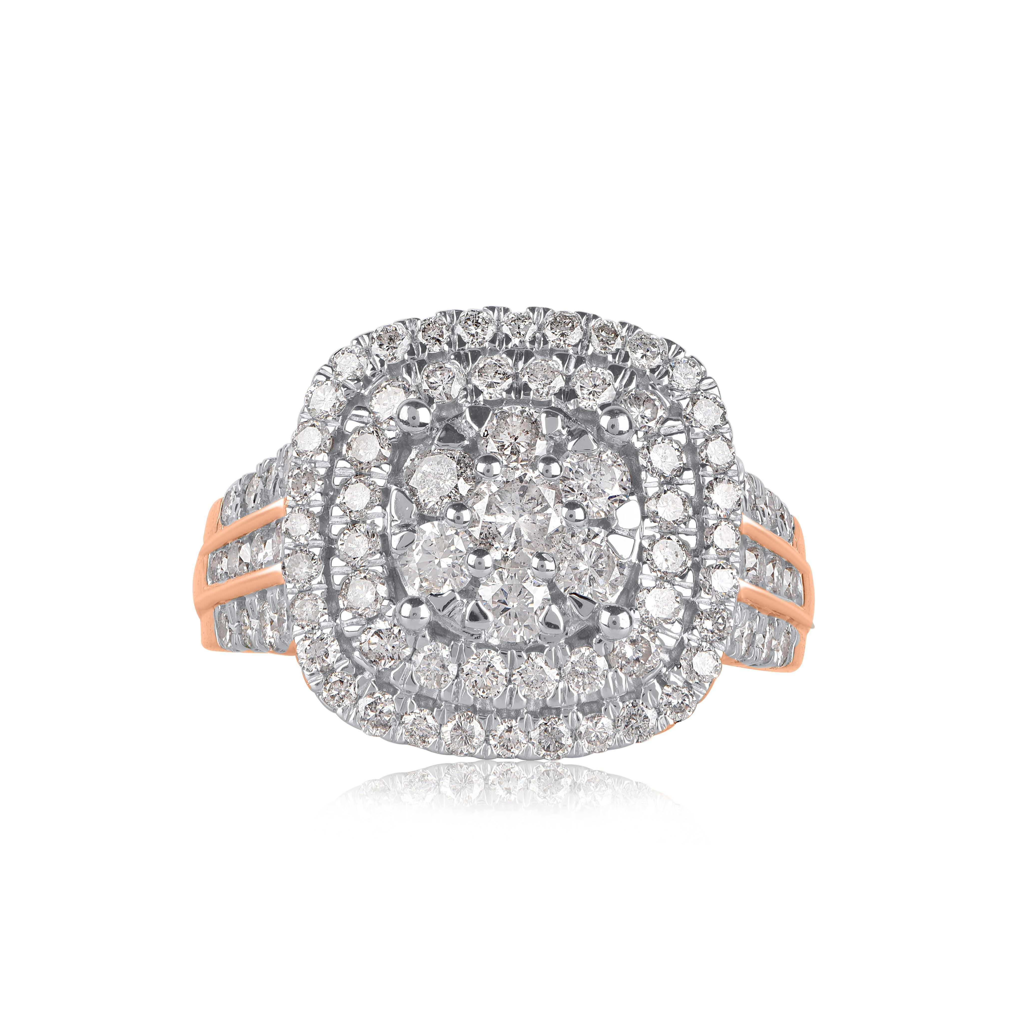 TJD 2.00 Carat Round Diamond 14 Karat Rose Gold Enchanting Ring Bridal Set In New Condition For Sale In New York, NY