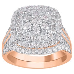 Used TJD 2.00 Carat Round Diamond 14 Karat Rose Gold Enchanting Ring Bridal Set
