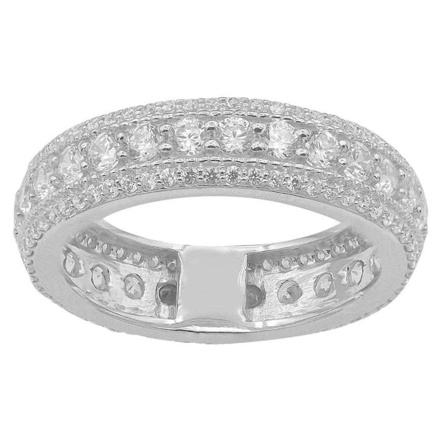 TJD 2.00 Carat Round Diamond 14 Karat White Gold 3 Row Full Eternity Band Ring For Sale