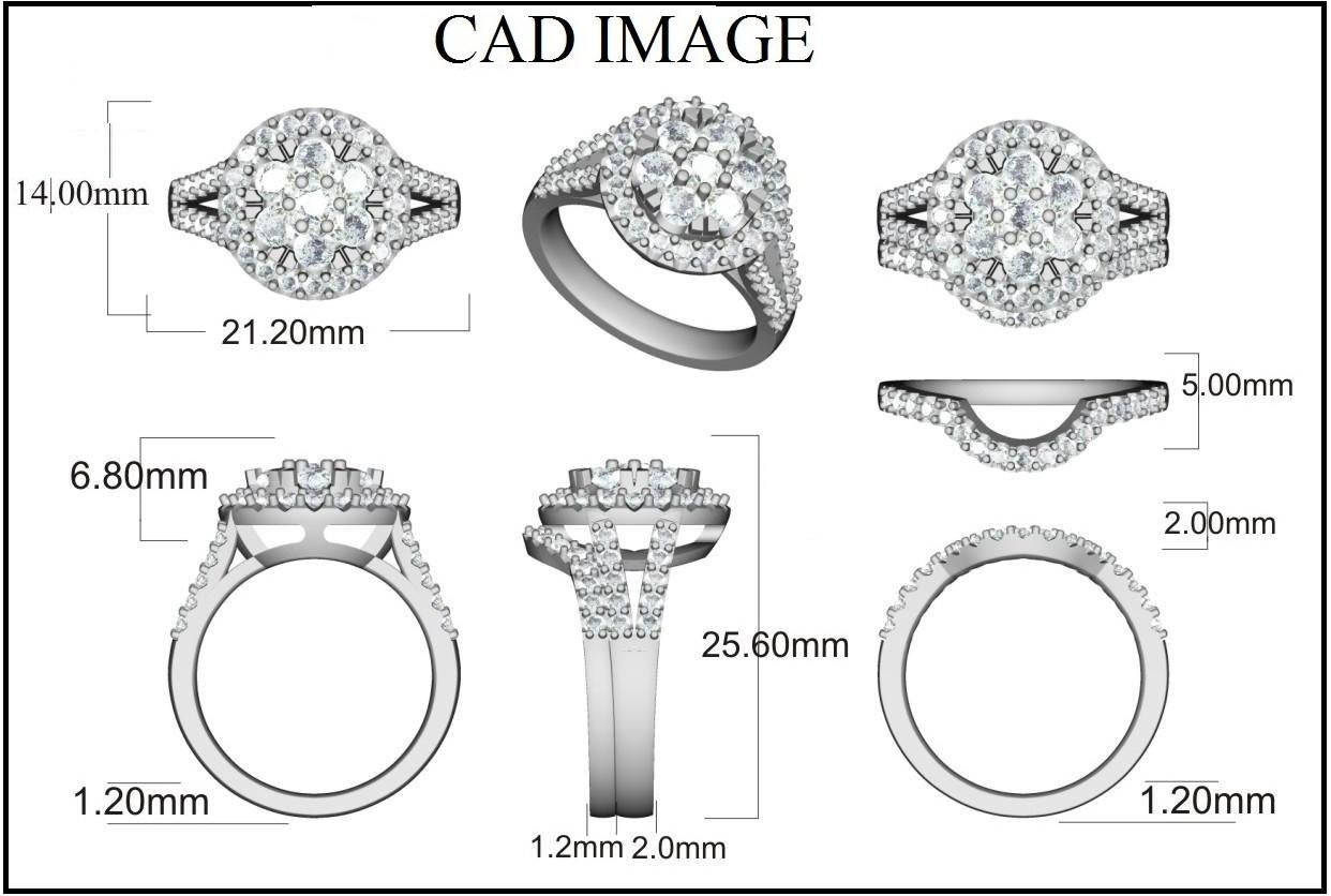 Luxe and lovely, this Bridal set is an exceptional of your affection. The ring is crafted from 14-karat white gold and features Round Brilliant 64 white diamonds, Prong set, H-I color I2 clarity and a high polish finish complete the Brilliant 
