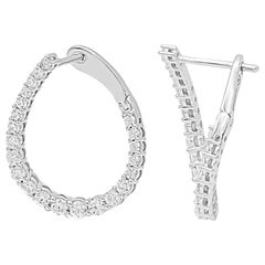 TJD Boucles d'oreilles à la mode en forme de poire en or blanc 14 carats avec diamants ronds de 2,00 carats