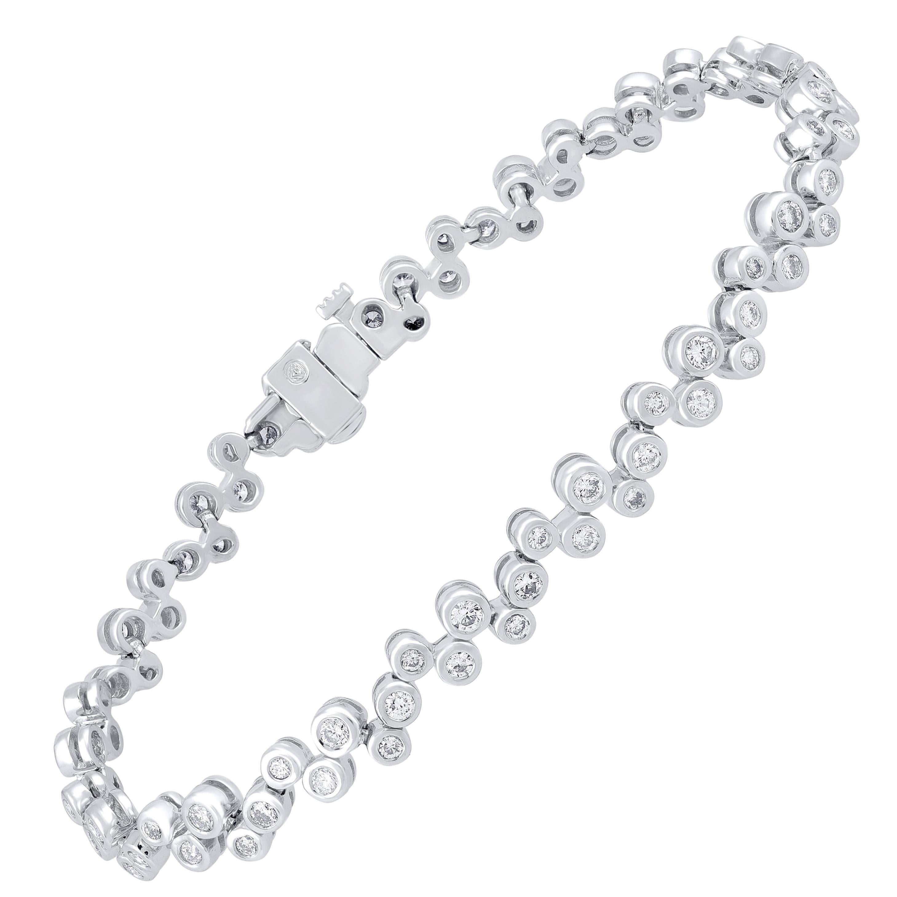 Bracelet tennis zigzag en or blanc 14 carats avec diamants naturels ronds de 2,00 carats TJD