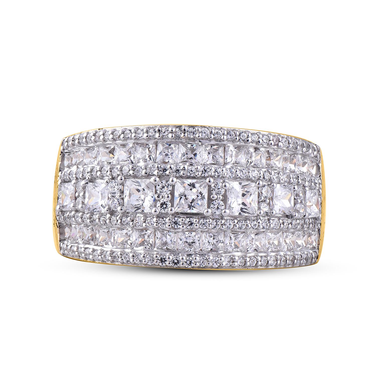 Round Cut TJD 2.00 Carat Round Diamond 14 Karat Yellow Gold Multirow Wedding Band Ring For Sale