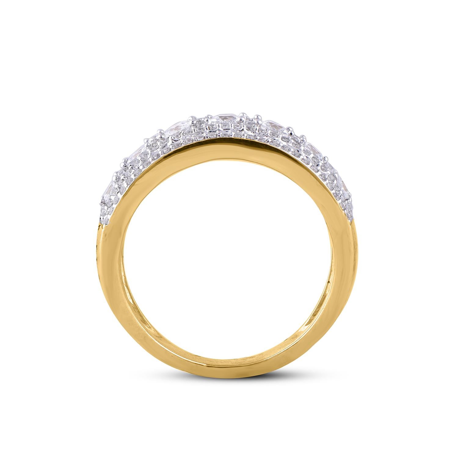 Women's TJD 2.00 Carat Round Diamond 14 Karat Yellow Gold Multirow Wedding Band Ring For Sale