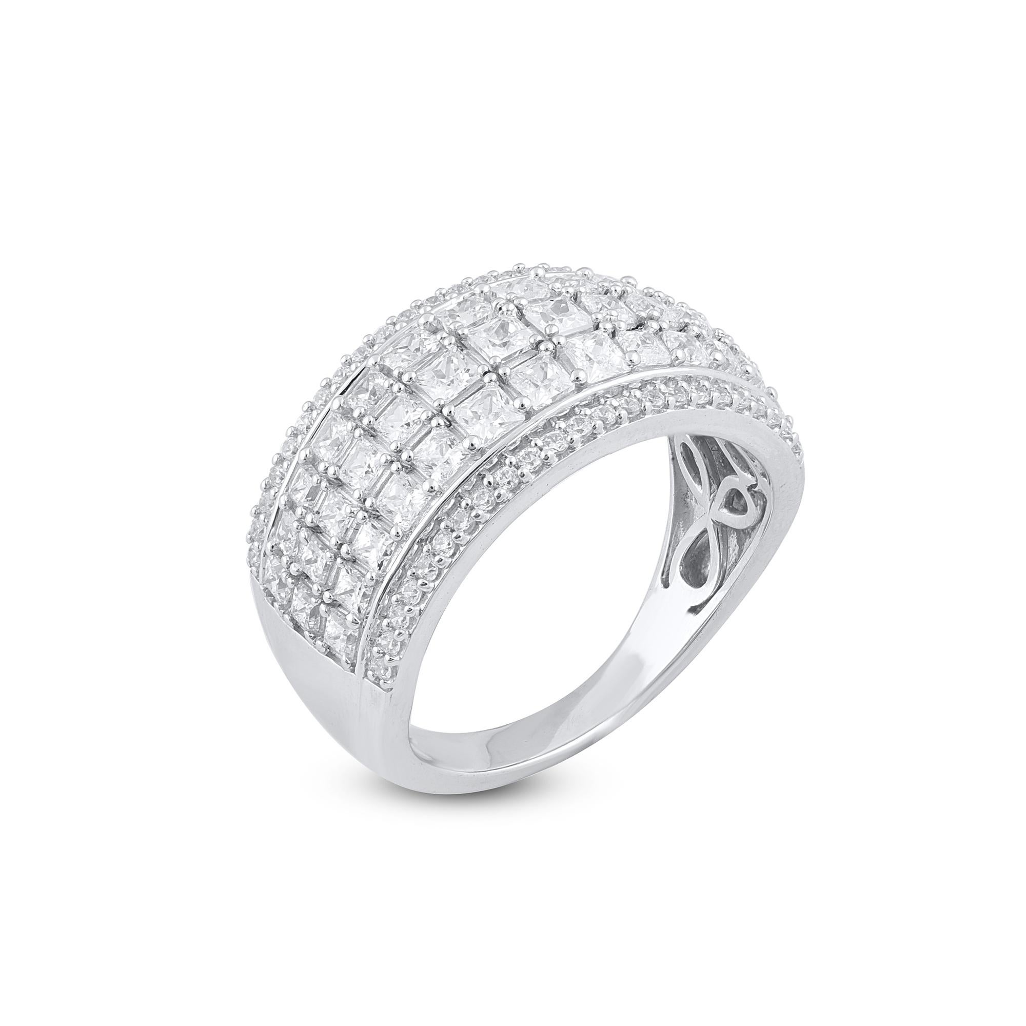 Experience dazzling diamonds with this magnificent studded ring that’s sure to steal all the attention. The ring is crafted from 14-karat gold in your choice of white, rose, or yellow, and features Round Brilliant 46  Princess - 39 white diamonds,