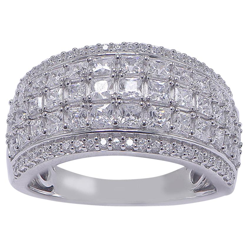 TJD 2.00 Carat Round &Princess-Cut Diamond 14K White Gold Multi Row Wedding Band