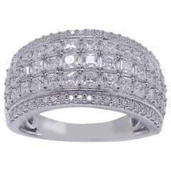 TJD 2.00 Carat Round &Princess-Cut Diamond 14K White Gold Multi Row Wedding Band