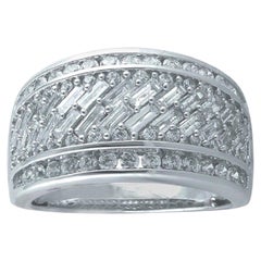 TJD 2.00 Ct Round & Baguette Diamond 14 Karat White Gold Wide Wedding Band Ring