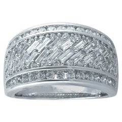 TJD 2.00 Ct Round 
Baguette Diamond 14 Karat White Gold Wide Wedding Band Ring