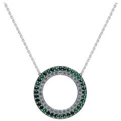 TJD 2.10 Carat Nat. Emerald and Round Diamond 14K White Gold Open Circle Pendant