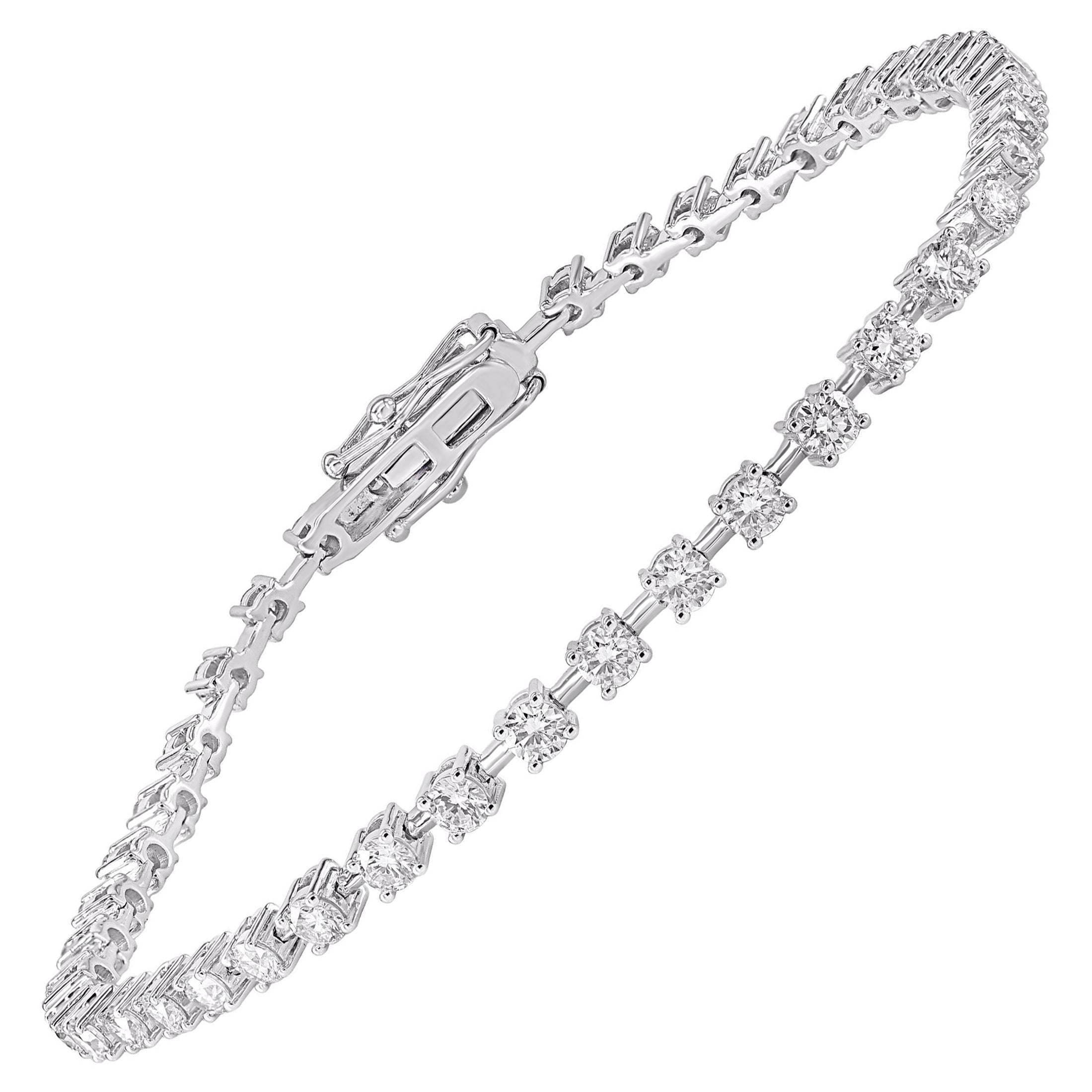 TJD 2.45 Carat Natural Brilliant Cut Diamond 14KT White Gold Tennis Bracelet