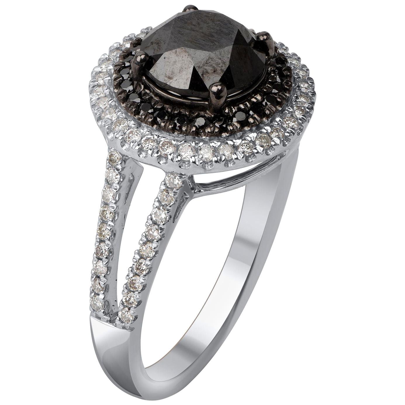 Crafted in 14-karat white gold and studded with 69 brilliant white and 25 black diamonds in prong setting. A unique choice that looks elegant as well as stunning. 

This style is Made to Order - please allow three weeks for manufacturing. It can be