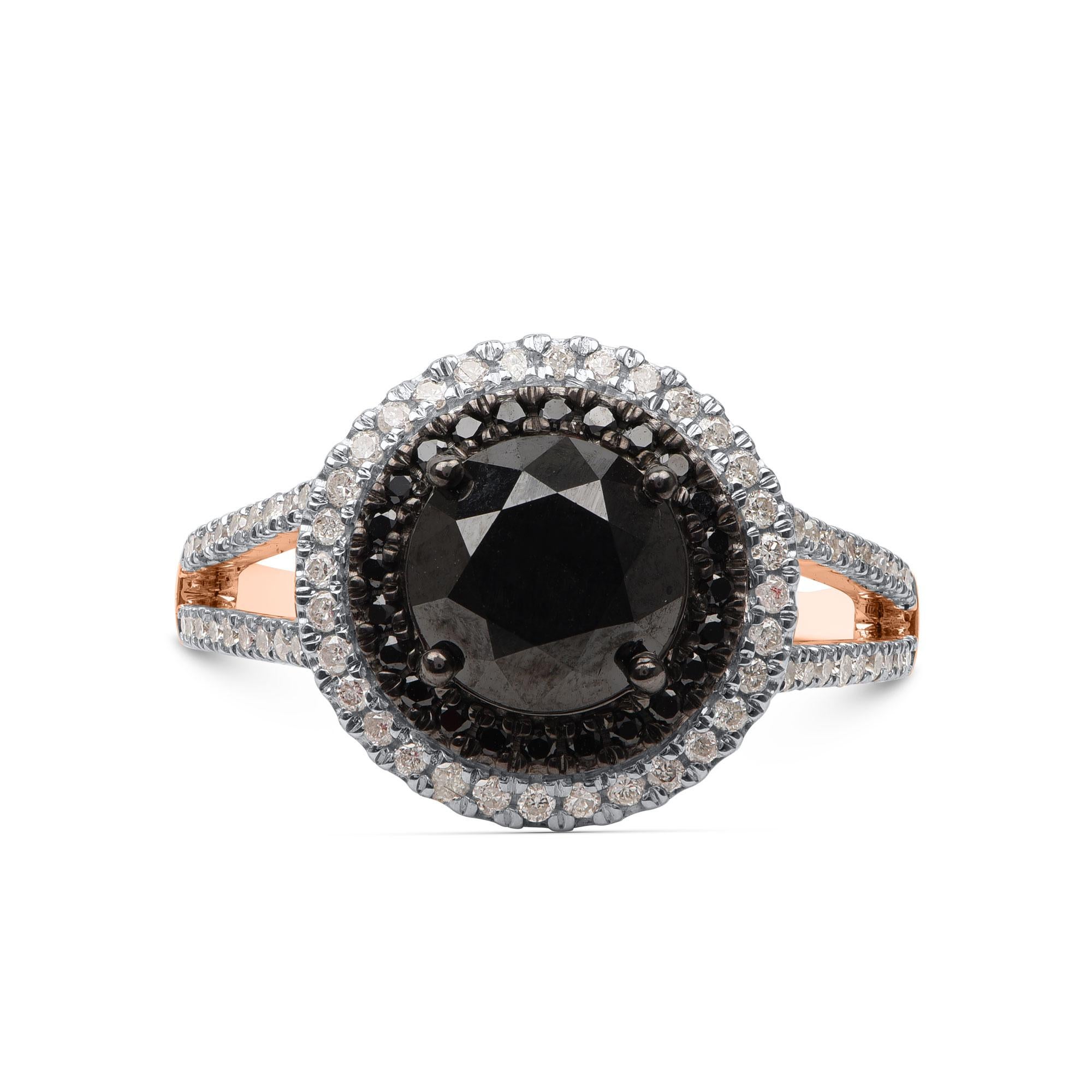 Crafted in 14-karat rose gold and studded with 69 brilliant white and 25 black diamonds in prong setting. A unique choice that looks elegant as well as stunning. 

This style is Made to Order - please allow three weeks for manufacturing. It can be