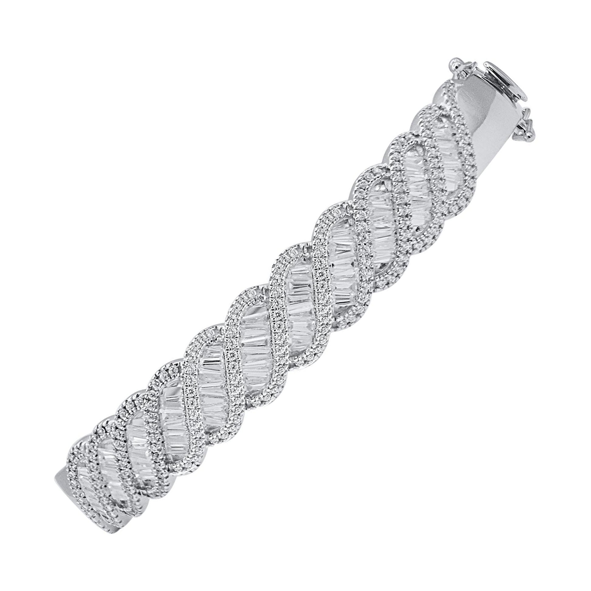 TJD 2.50 Carat Baguette Diamond Bangle Bracelet in 14 KT White Gold