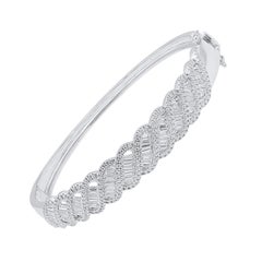 TJD 2.50 Carat Baguette Diamond Bangle Bracelet in 18 KT White Gold