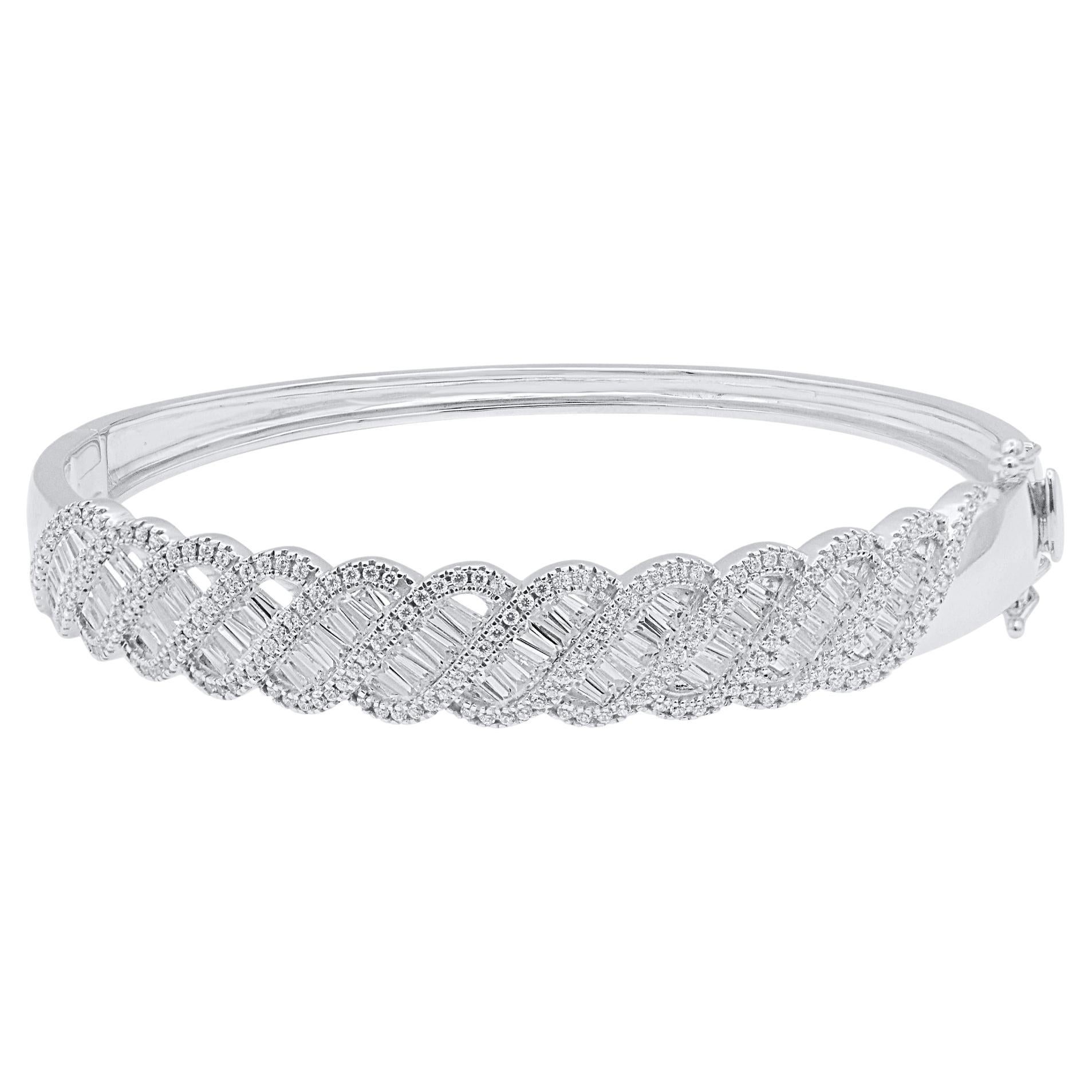 TJD Bracciale con diamanti baguette da 2,50 carati in oro bianco 18 KT