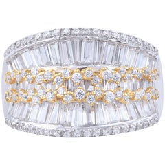 Alliance large en or bicolore 18 carats avec diamants ronds et baguettes de 2,50 carats TJD