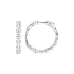 TJD Orecchini a cerchio a fiore in oro bianco 14 carati con diamante taglio brillante da 2,50 carati