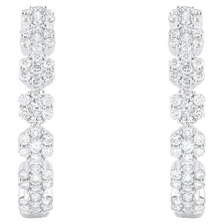 TJD 2.50 Carat Brilliant Cut Diamond 14 Karat White Gold Flower Hoop Earrings For Sale