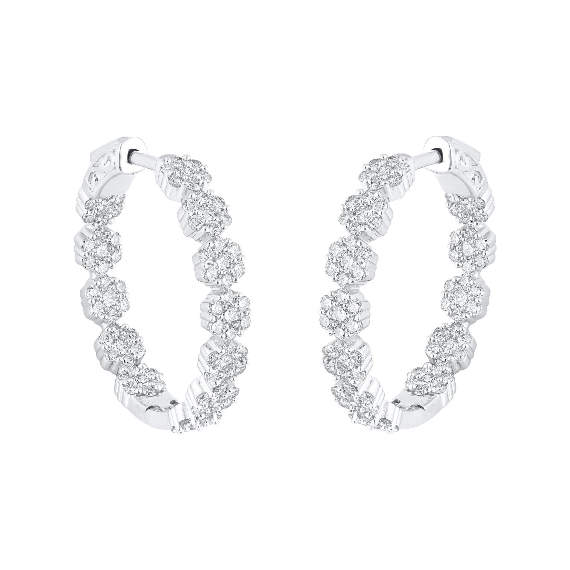 Contemporain TJD Boucles d'oreilles fleur en or blanc 18 carats avec diamant taille brillant de 2,50 carats en vente