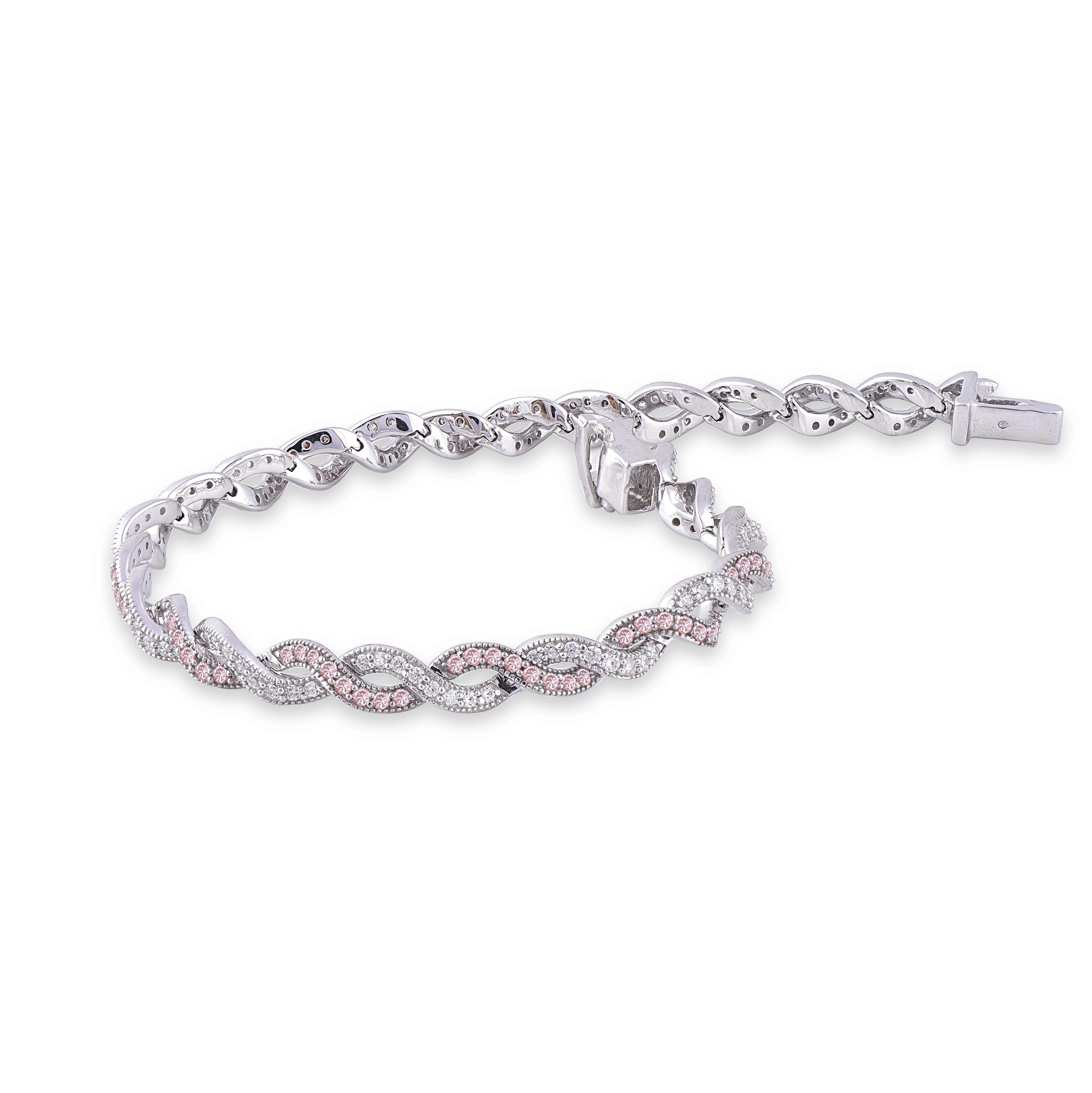 With contemporary elegance, this diamond wavy fashion bracelet is a chic accessory she'll wear with everything. This link bracelet is crafted by our inhouse experts in 18 karat Two-tone and studded with 104 Natural Pink diamond and 116 White diamond