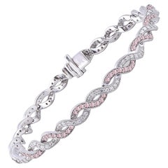 TJD 2.50 Carat Nat Pink & White Diamond 18K Two-Tone Gold Wavy Fashion Bracelet