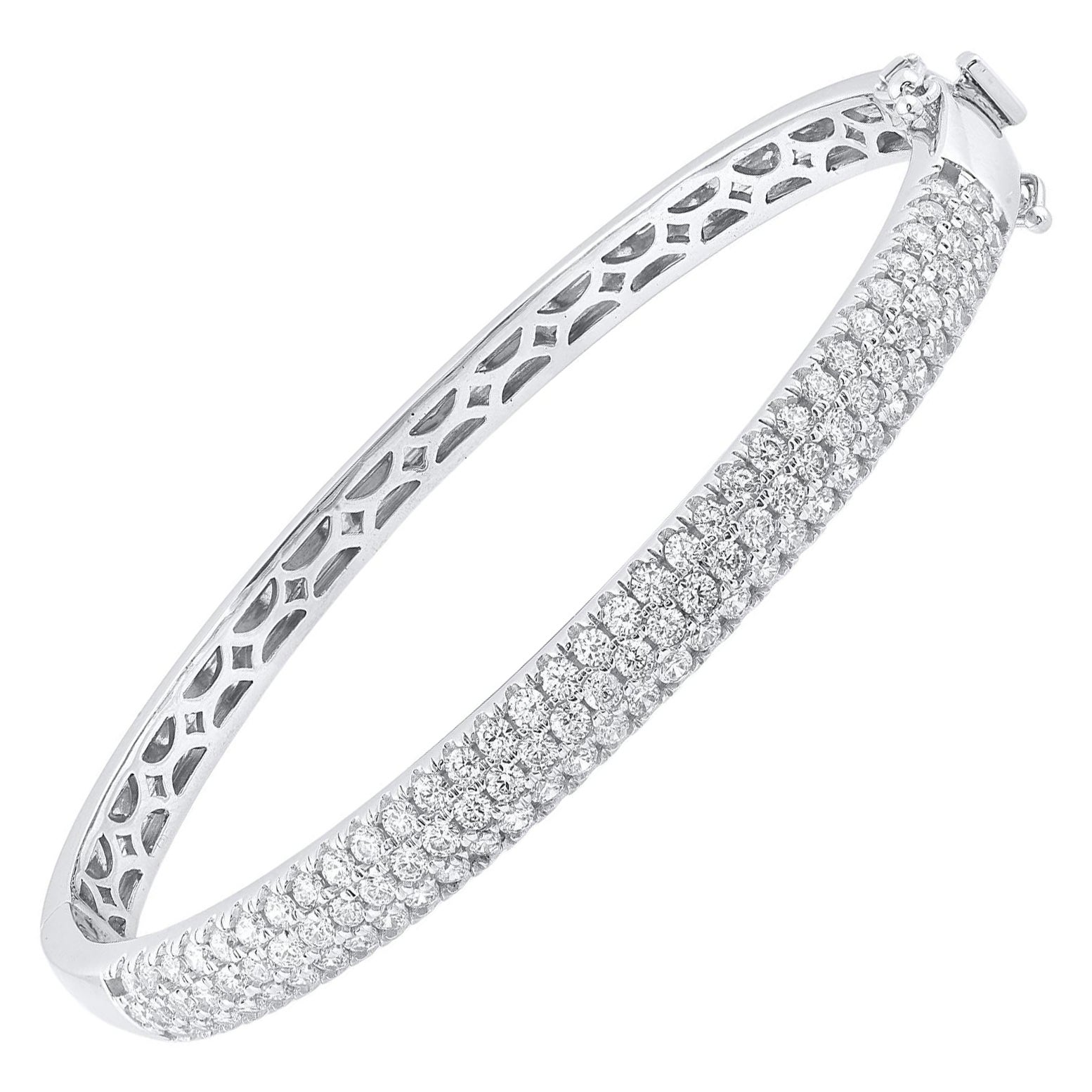 TJD 2.50 Carat Natural Brilliant Cut Diamond Bangle Bracelet in 14KT White Gold