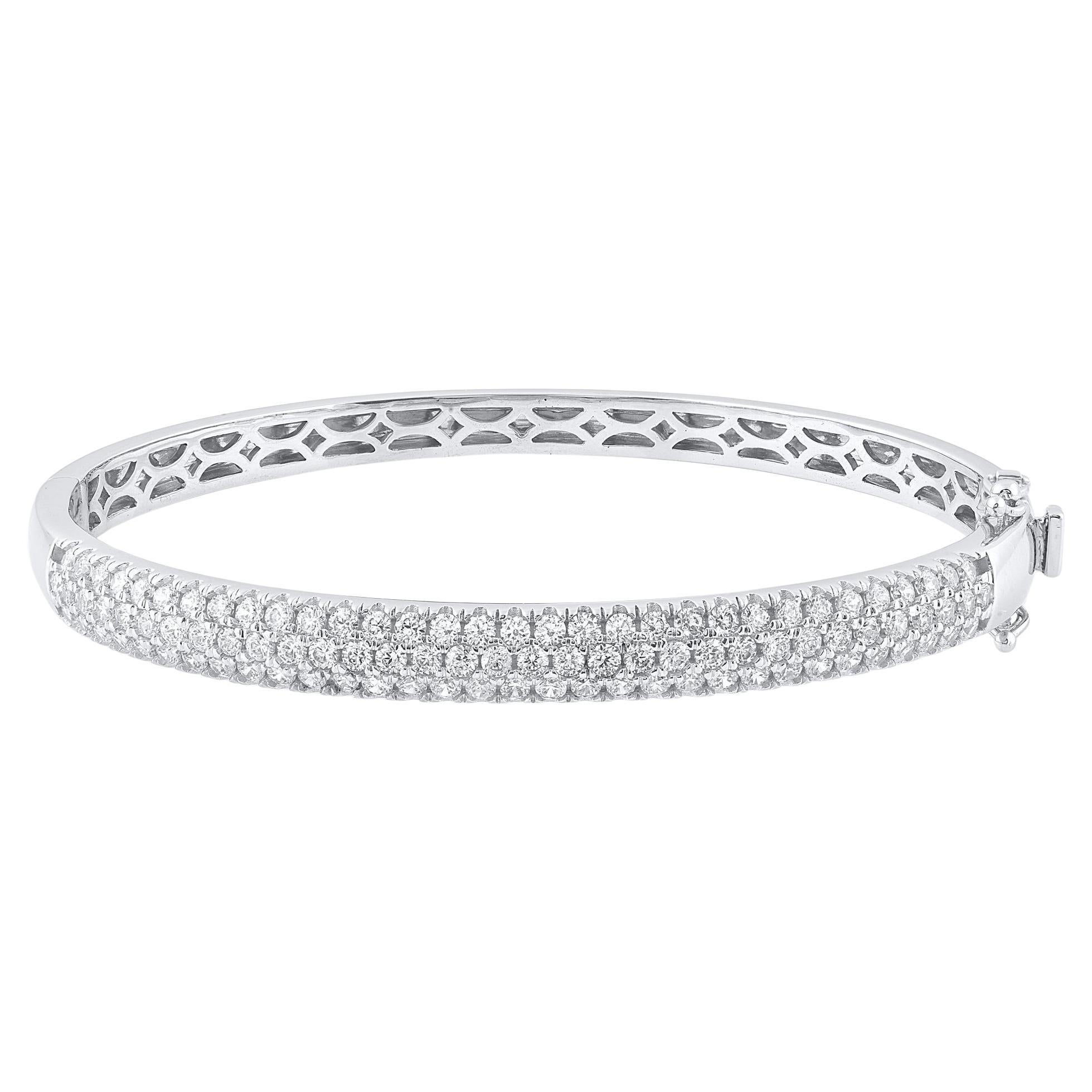 TJD 2.50 Carat Natural Brilliant Cut Diamond Bangle Bracelet in 14KT White Gold
