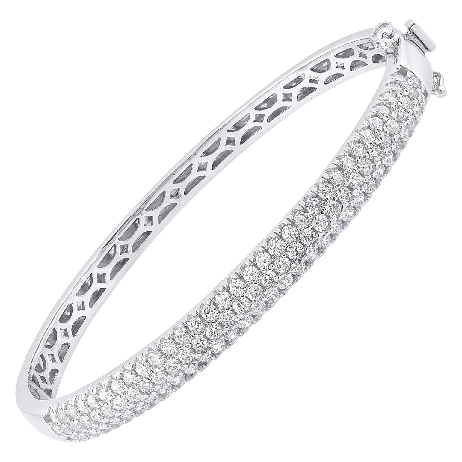 TJD 2.50 Carat Natural Brilliant Cut Diamond Bangle Bracelet in 18KT White Gold