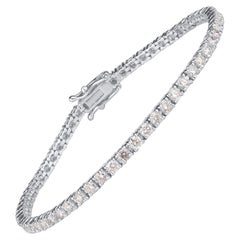 TJD Bracelet tennis classique à 4 griffes en or blanc 18 carats avec diamants ronds de 2,50 carats