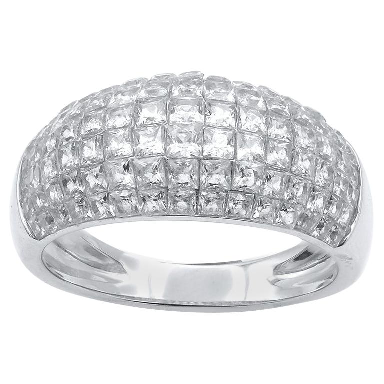 TJD 2.50 Carat Princess Cut Diamond 14 Karat White Gold Dome Shape Fashion Band For Sale
