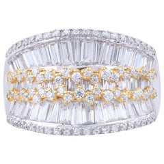 TJD 2.50 Carat Round and Baguette Diamond 18KT Two Tone Gold Wide Wedding Band