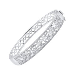 TJD 2.50 Carat Round Baguette Cut Diamond Bangle Bracelet in 14KT White Gold