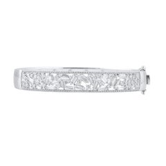 Bracelet jonc en or blanc 18 carats avec diamants taille baguette ronde de 2,50 carats TJD