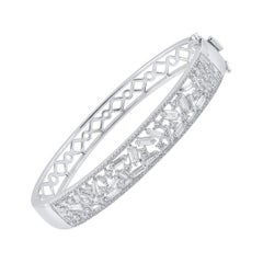 TJD 2.50 Carat Round Baguette Cut Diamond Bangle Bracelet in 18KT White Gold