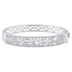TJD Pulsera brazalete de diamantes redondos talla baguette de 2,50 quilates en oro blanco de 18 quilates