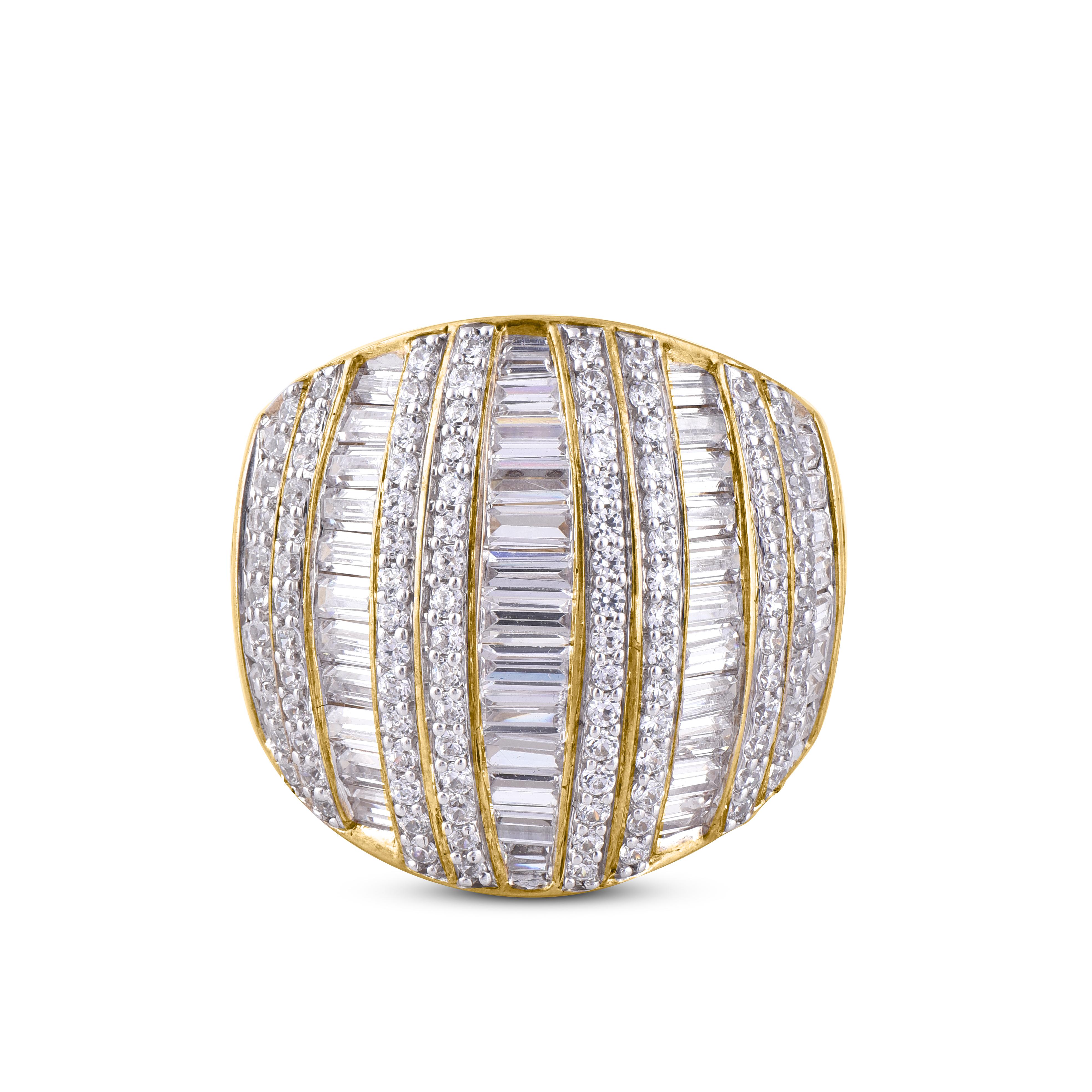 Art déco Bague designer en or jaune 14 carats avec diamants ronds et baguettes de 2,50 carats TJD en vente