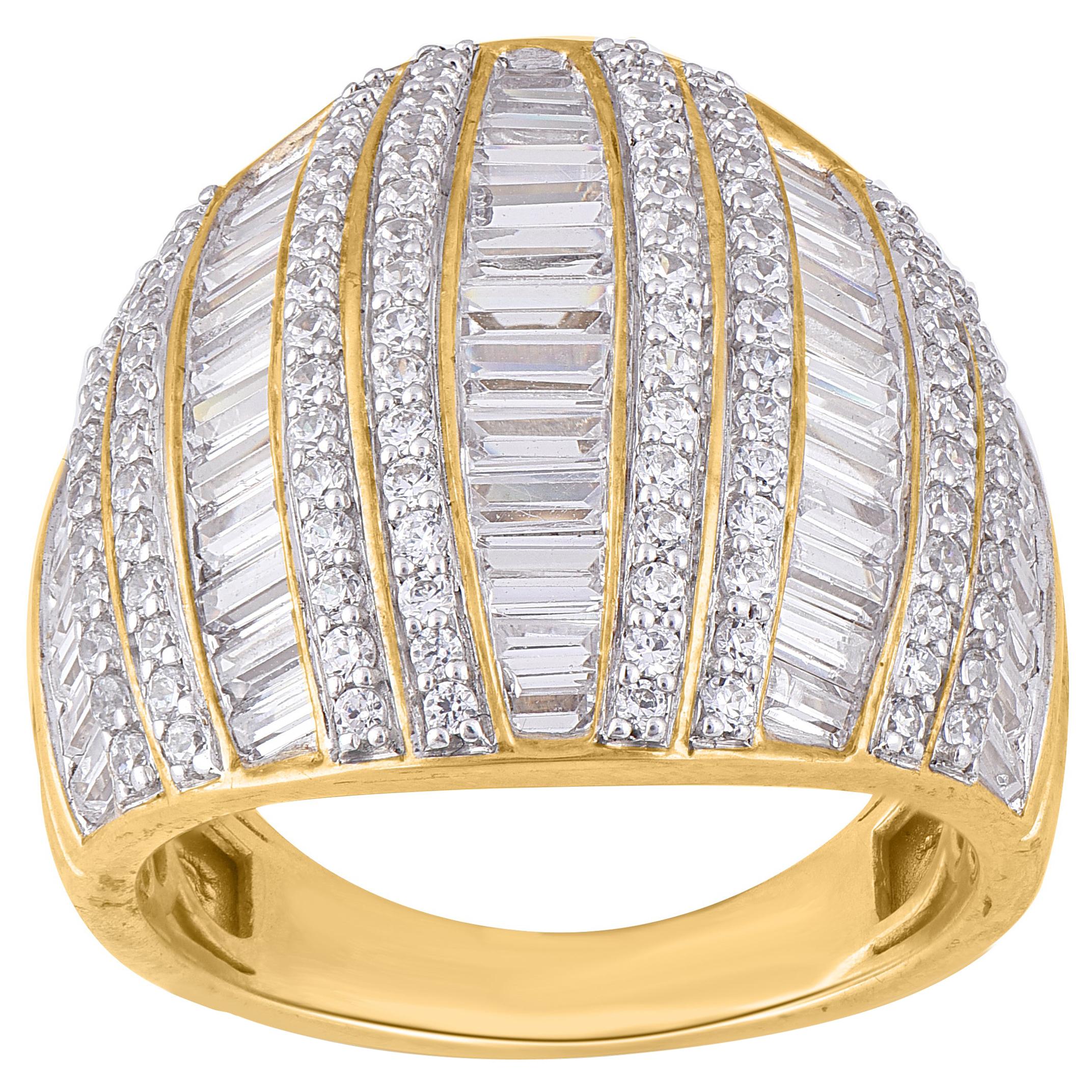 TJD 2.50 Carat Round & Baguette Diamond 14 Karat Yellow Gold Designer Band