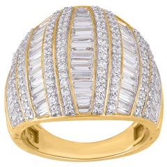 Bague designer en or jaune 14 carats avec diamants ronds et baguettes de 2,50 carats TJD
