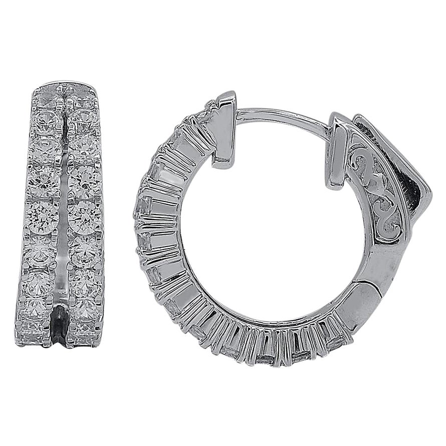 TJD 2.50 Carat Round Diamond 14 Karat White Gold Fashion Huggie Hoop Earrings