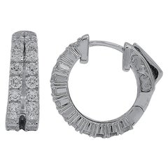 TJD 2.50 Carat Round Diamond 14 Karat White Gold Fashion Huggie Hoop Earrings