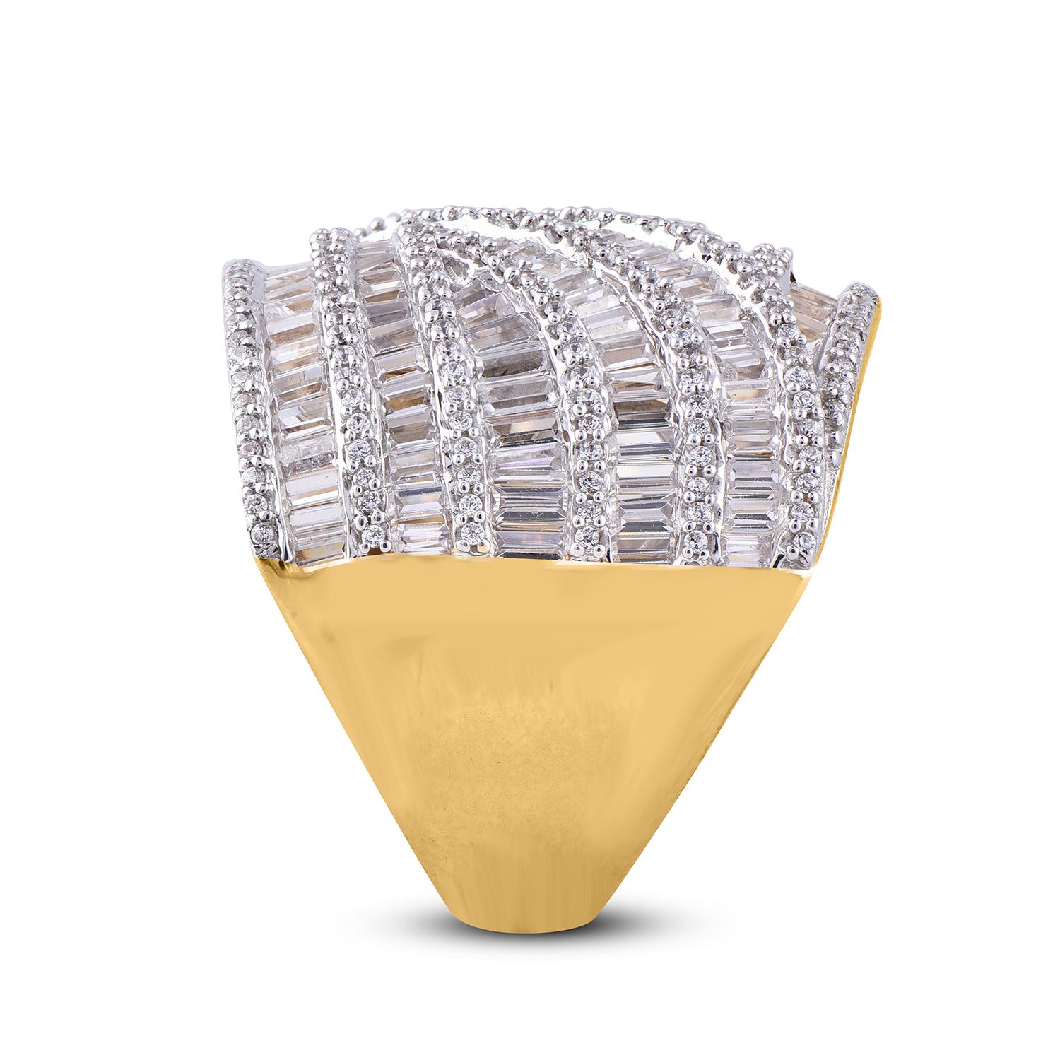 Art Déco TJD 2,50 carati di diamante rotondo in oro giallo 14K, fascia nuziale per anniversario a più file in vendita