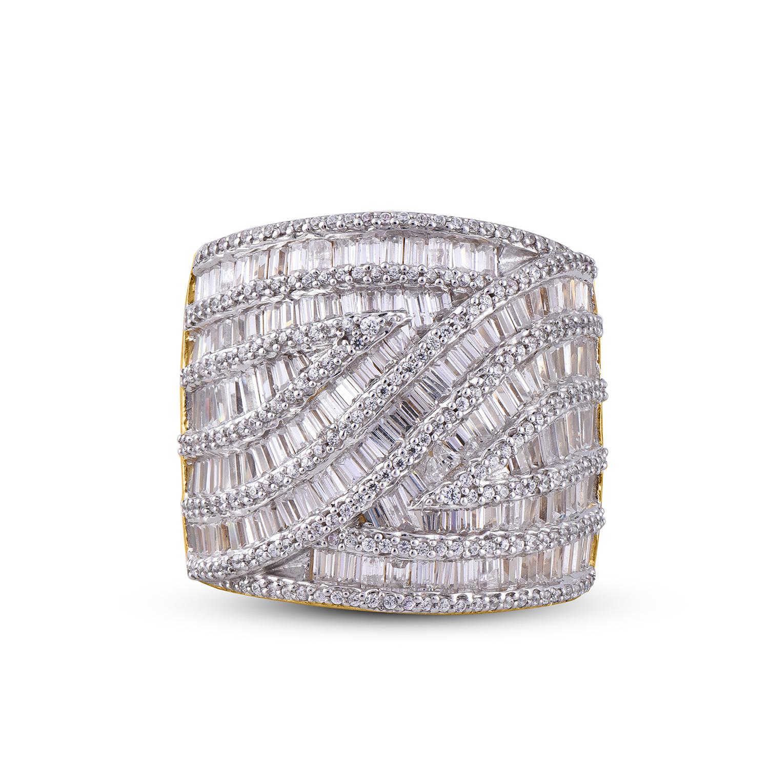 TJD 2.50 Carat Round Diamond 14K Yellow Gold Multi Row Anniversary Wedding Band In New Condition For Sale In New York, NY