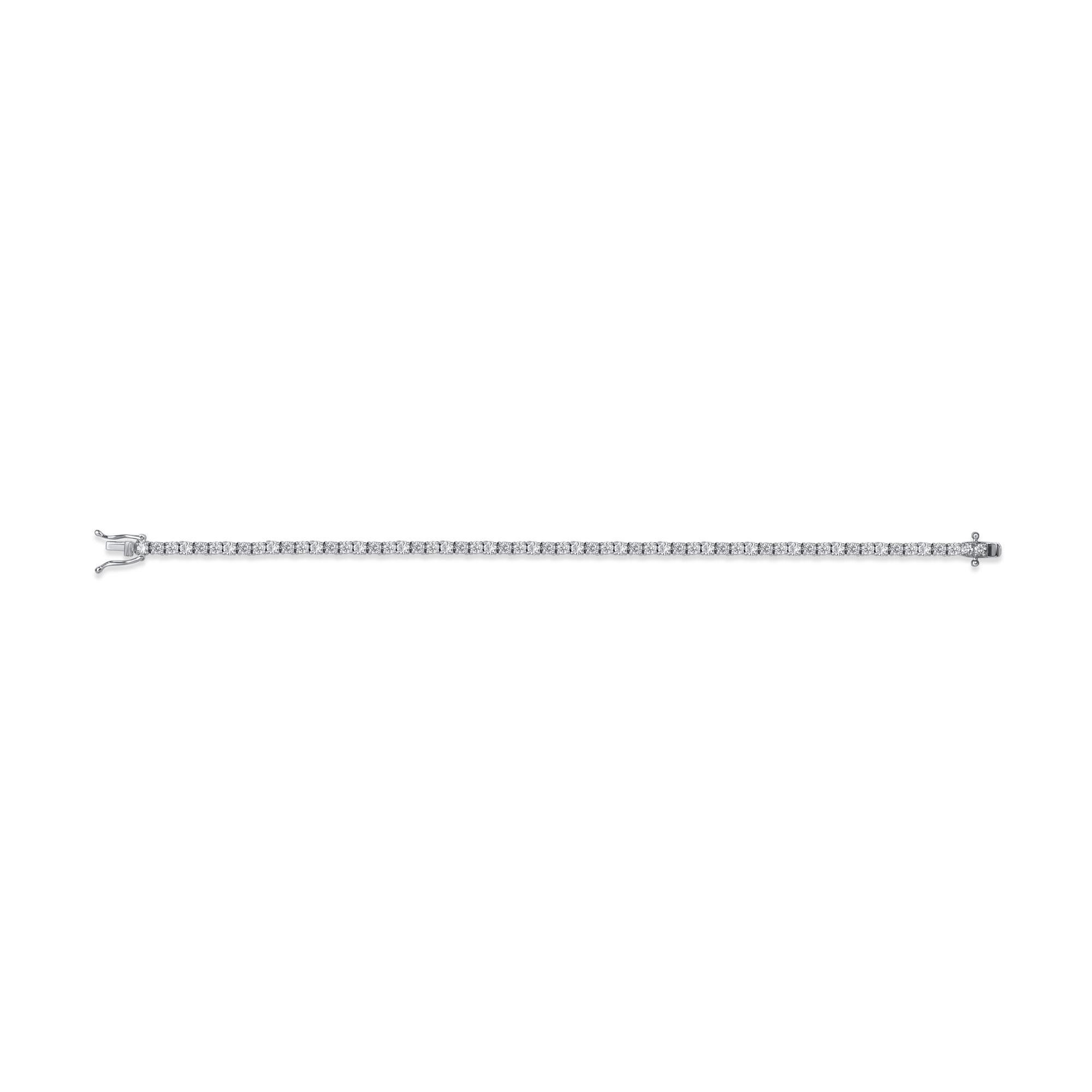 Art Deco TJD 2.50 Carat Round Diamond 18 Karat White Gold Classic 4 Prong Tennis Bracelet For Sale